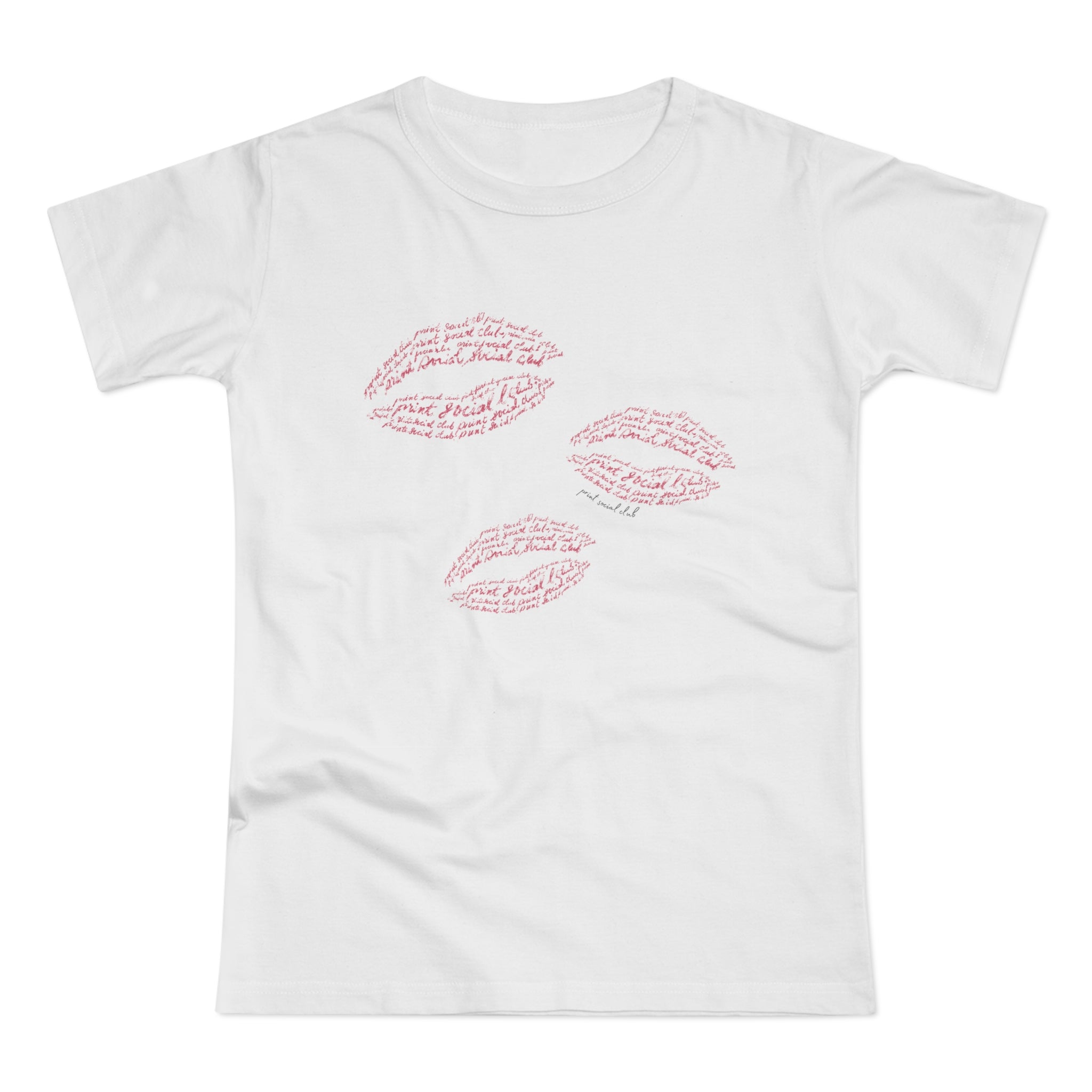 Print Kisses print on white women's fitted tee, front view