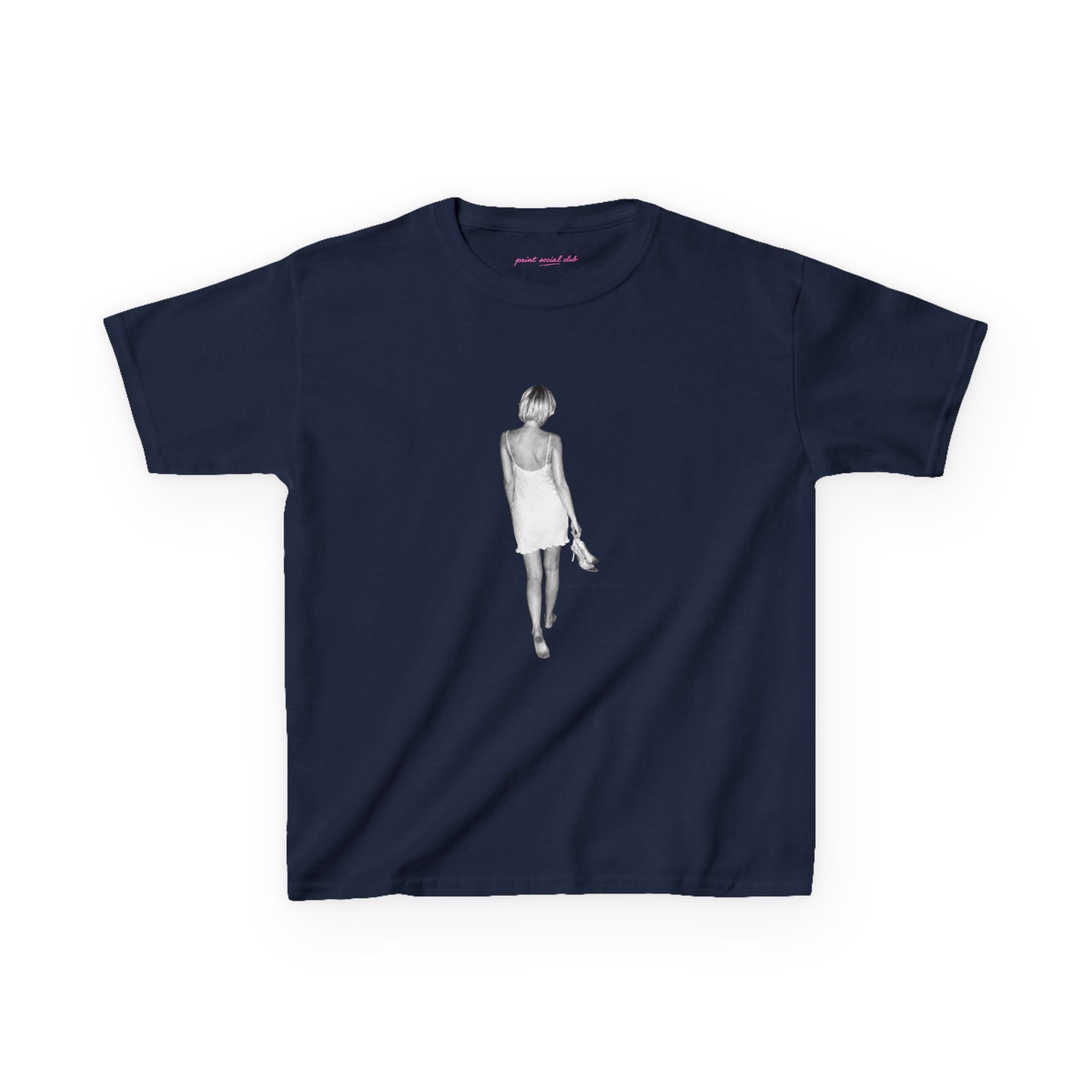 Heels in Hand Baby Tee in Navy, front