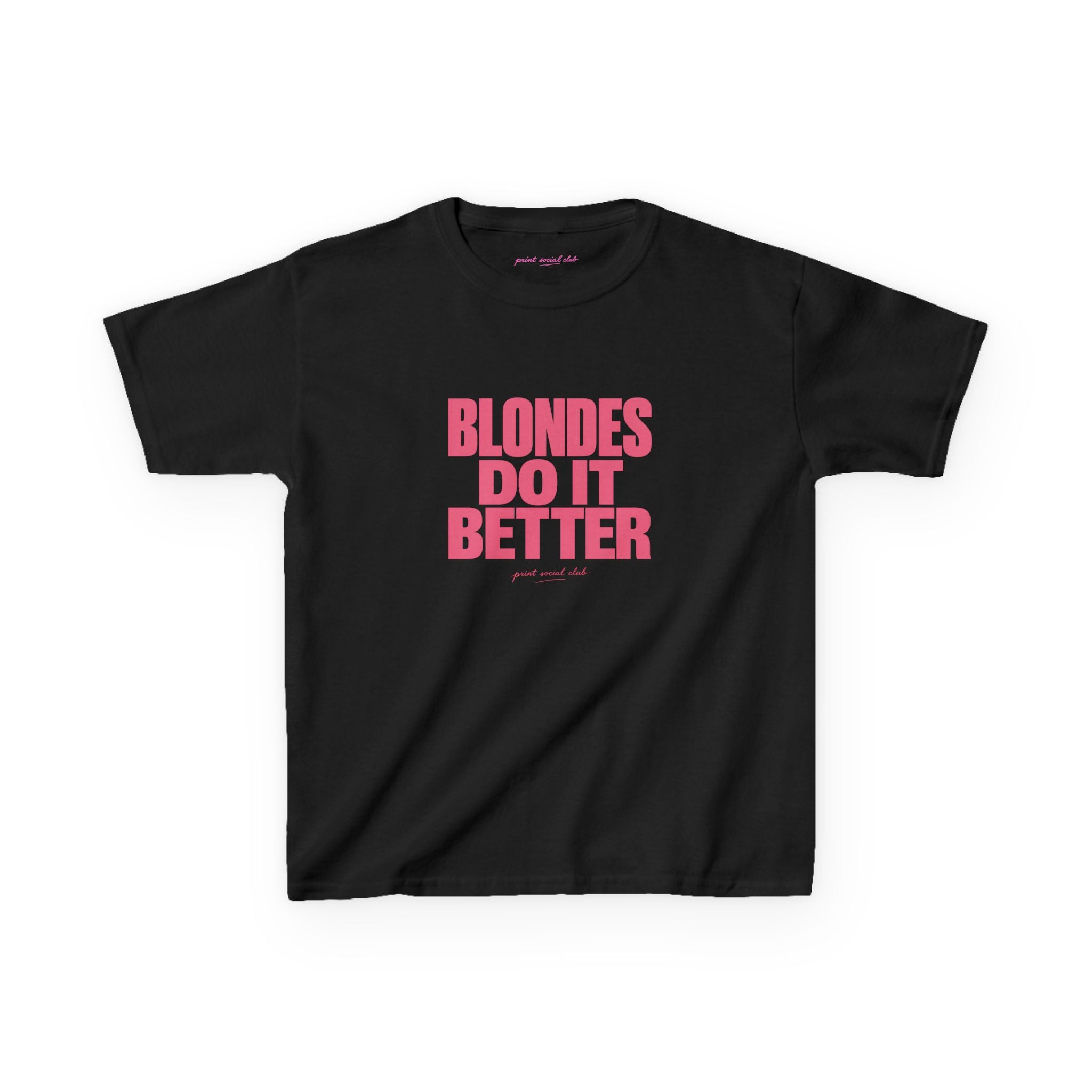 Blondes Do It Better Baby Tee in Black, front