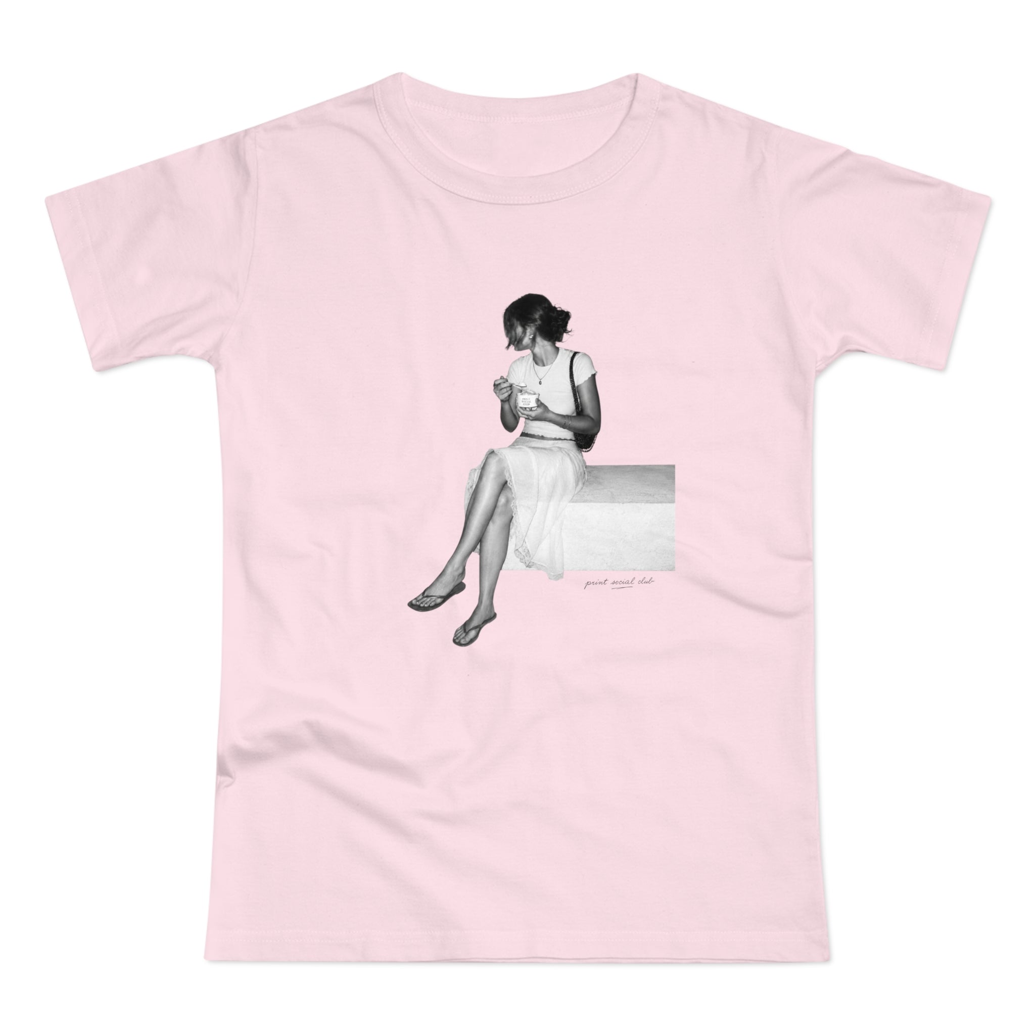 Gelato Hour print on orchid pink women's fitted tee, front view