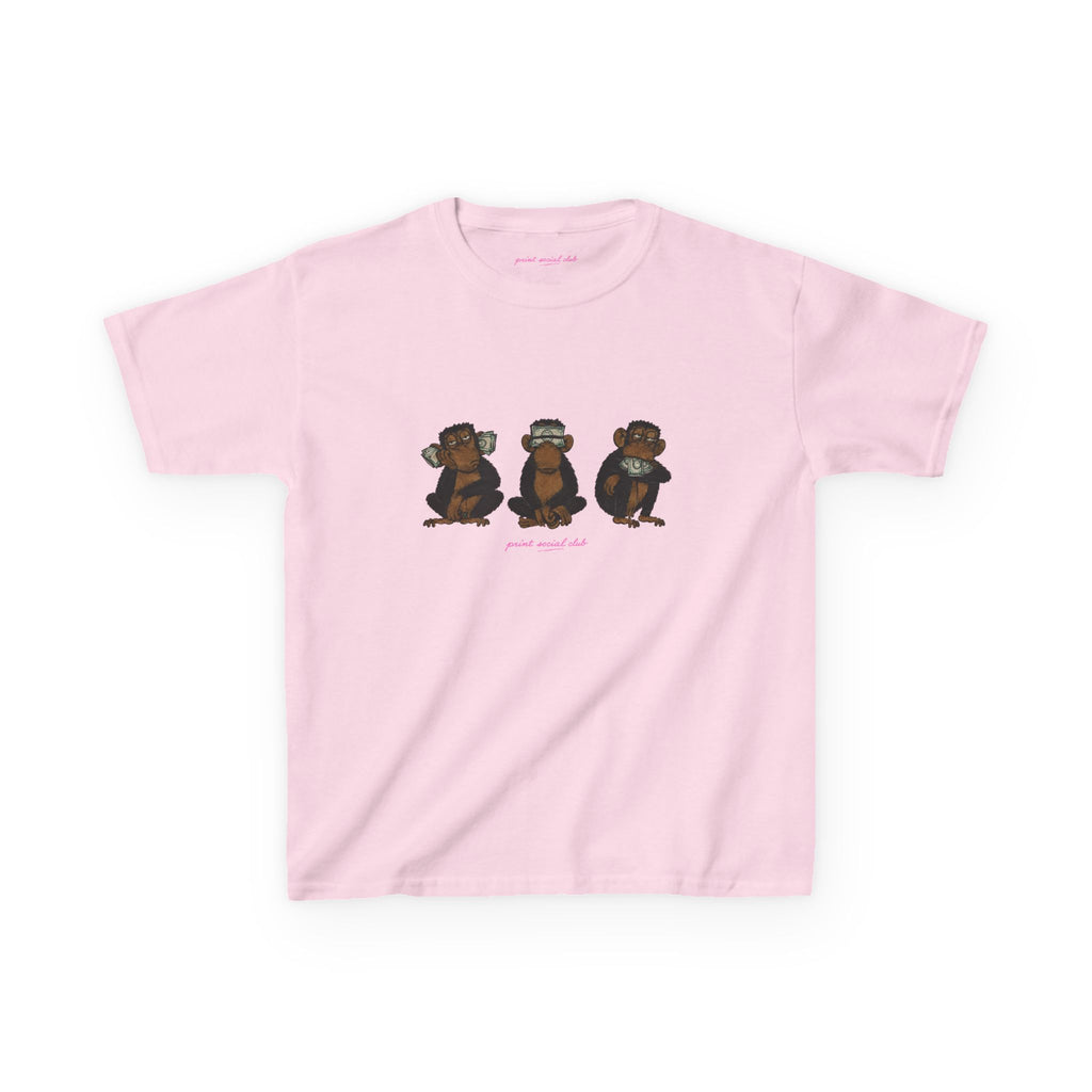 Wise Monkeys Baby Tee in Light Pink, front