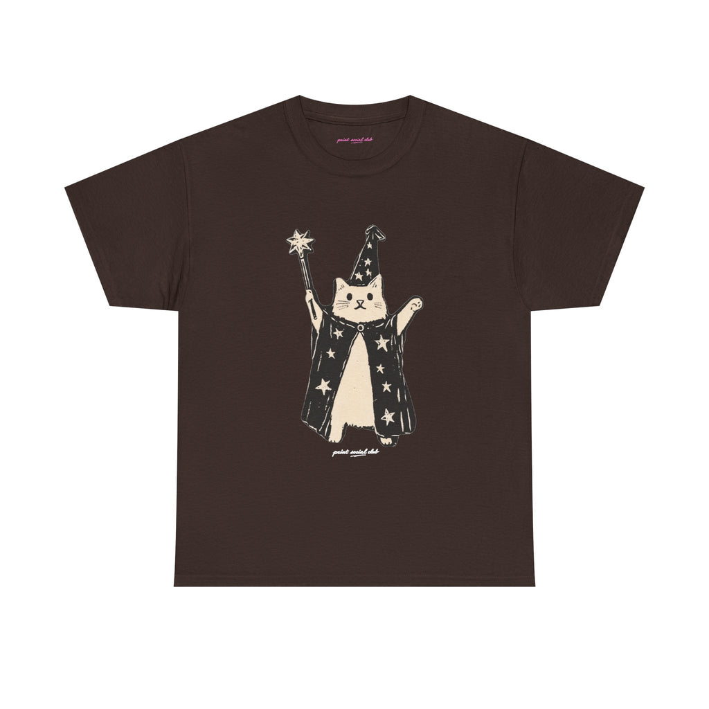 Wizard Cat Classic Tee in Dark Chocolate, front