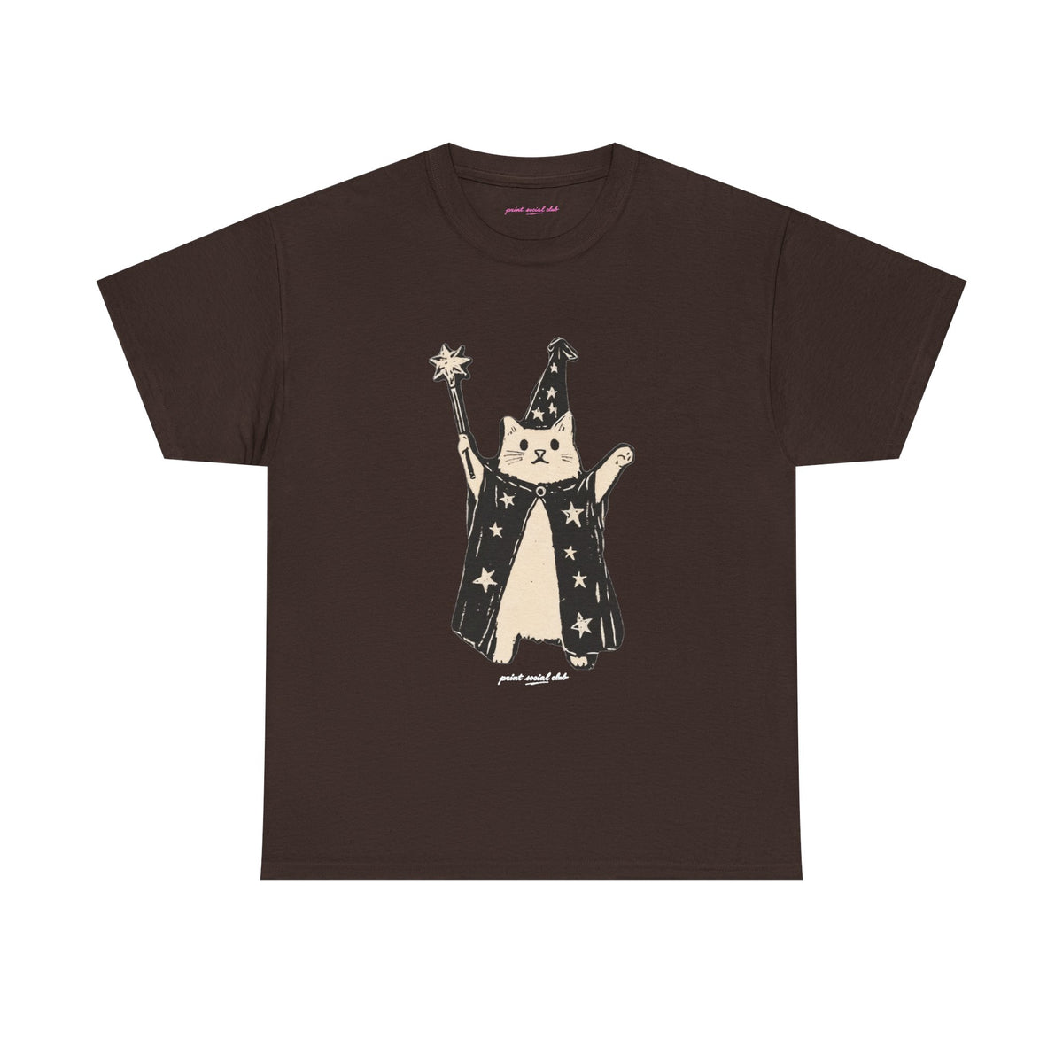 Wizard Cat Classic Tee in Dark Chocolate, front
