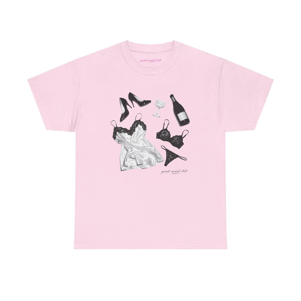Too Much Champagne Classic Tee in Light Pink, front