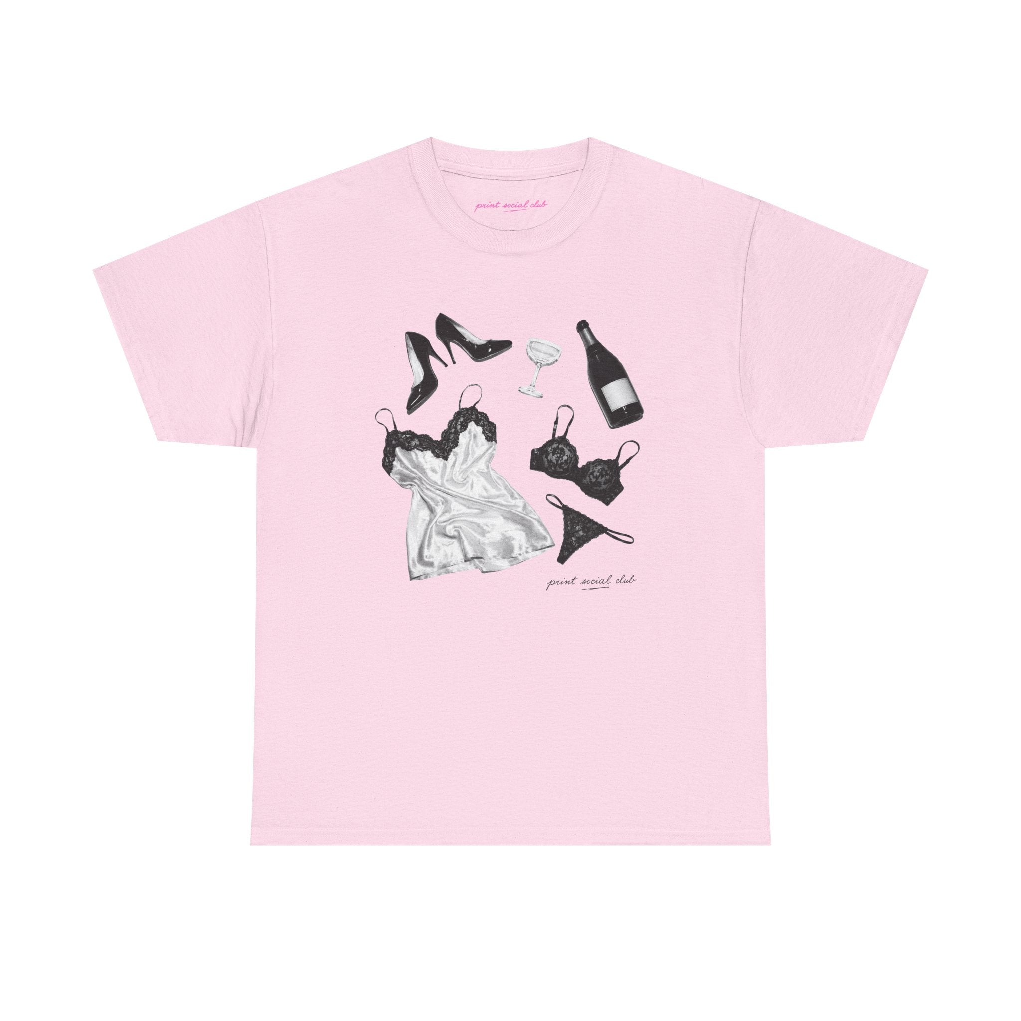 Too Much Champagne Classic Tee in Light Pink, front
