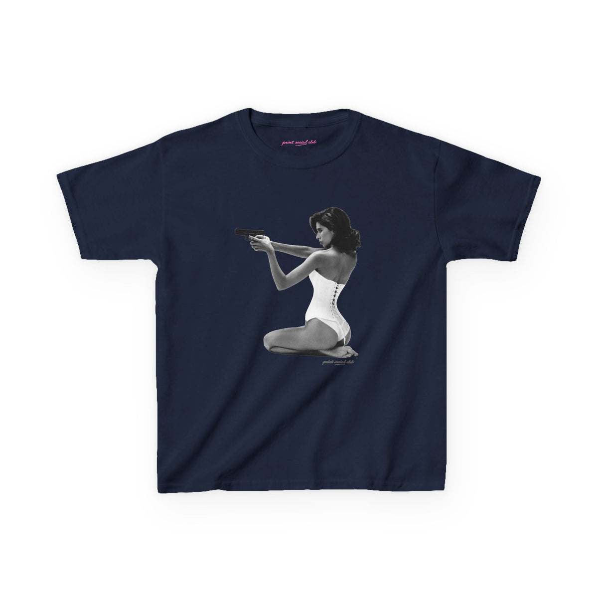 Hands-Up Baby Tee in Navy, front