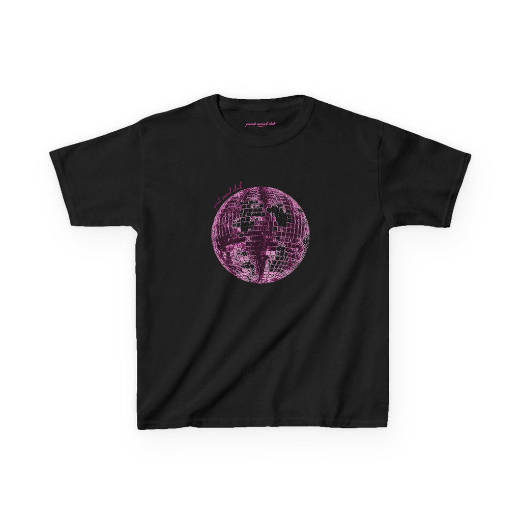 Disco Ball Baby Tee in Black, front