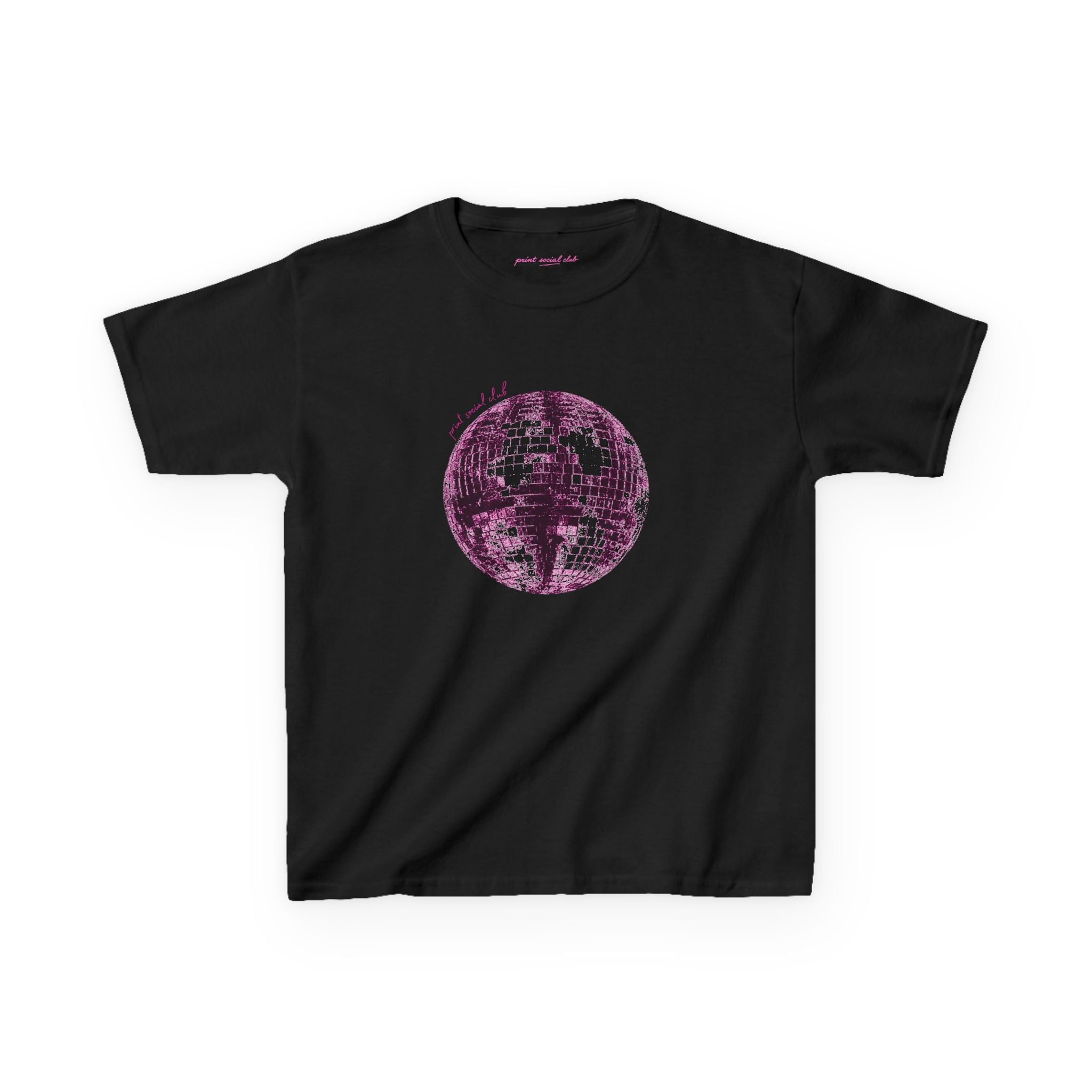 Disco Ball Baby Tee in Black, front