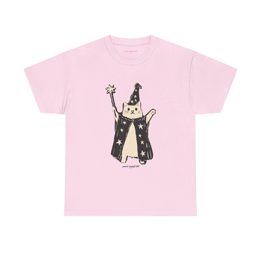Wizard Cat Classic Tee in Light Pink, front