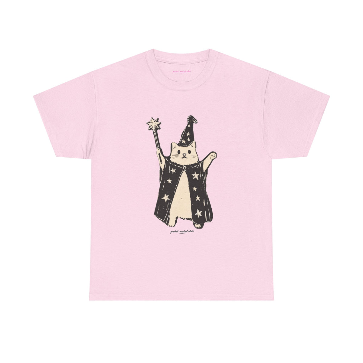 Wizard Cat Classic Tee in Light Pink, front