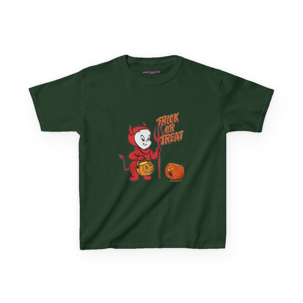 Little Devil Baby Tee in Forest Green, front