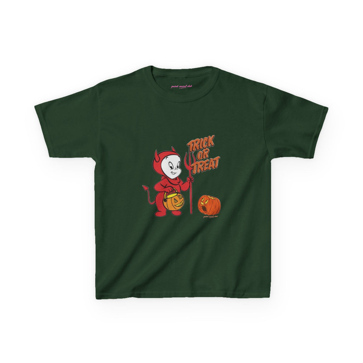 Little Devil Baby Tee in Forest Green, front