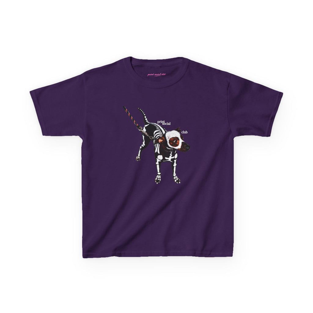 Skeleton Dog Baby Tee in Purple, front