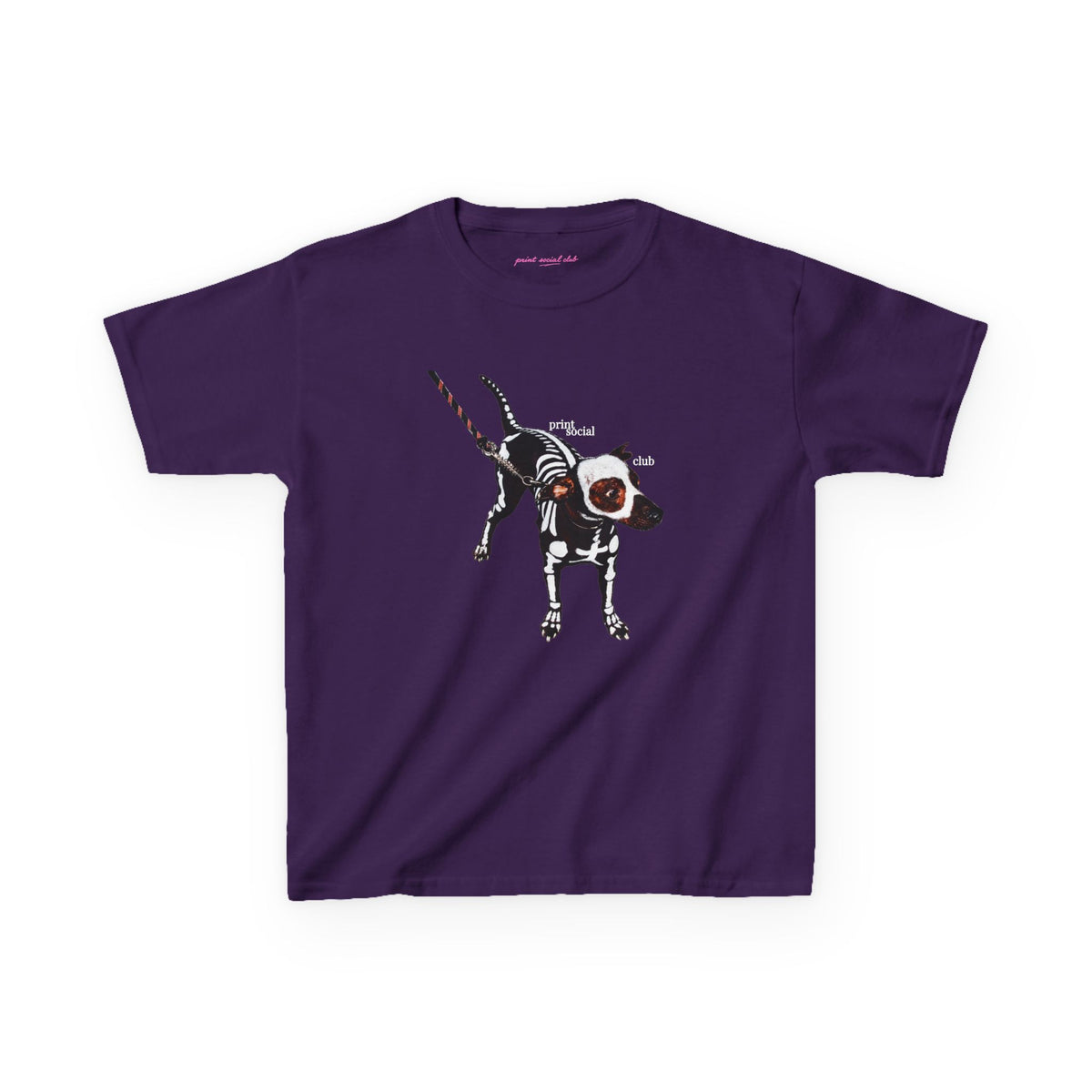Skeleton Dog Baby Tee in Purple, front
