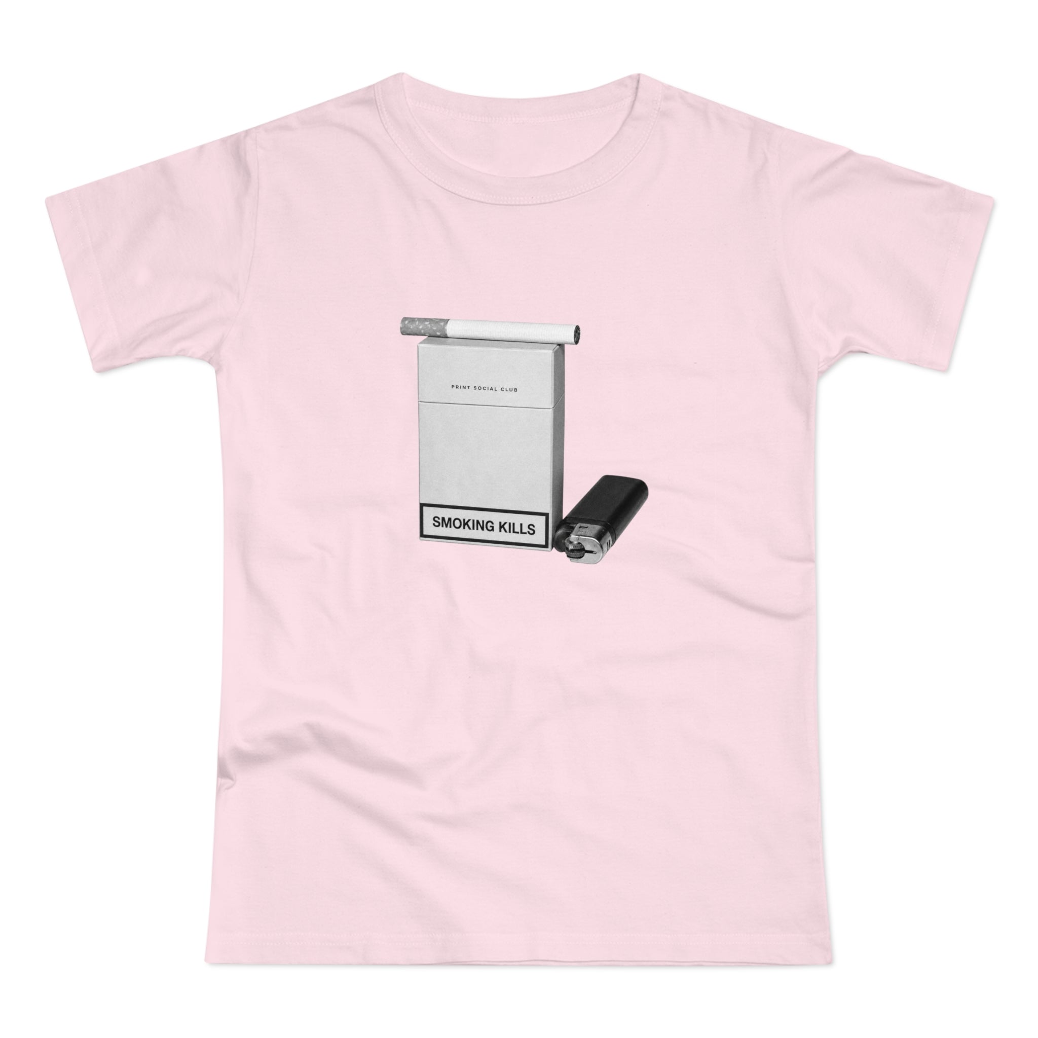 Smoking Kills print on orchid pink women's fitted tee, front view