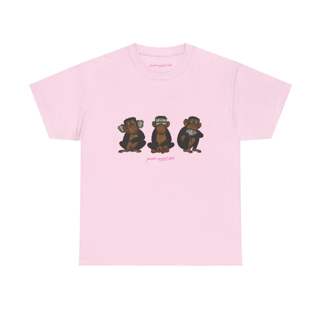 Wise Monkeys Classic Tee in Light Pink, front
