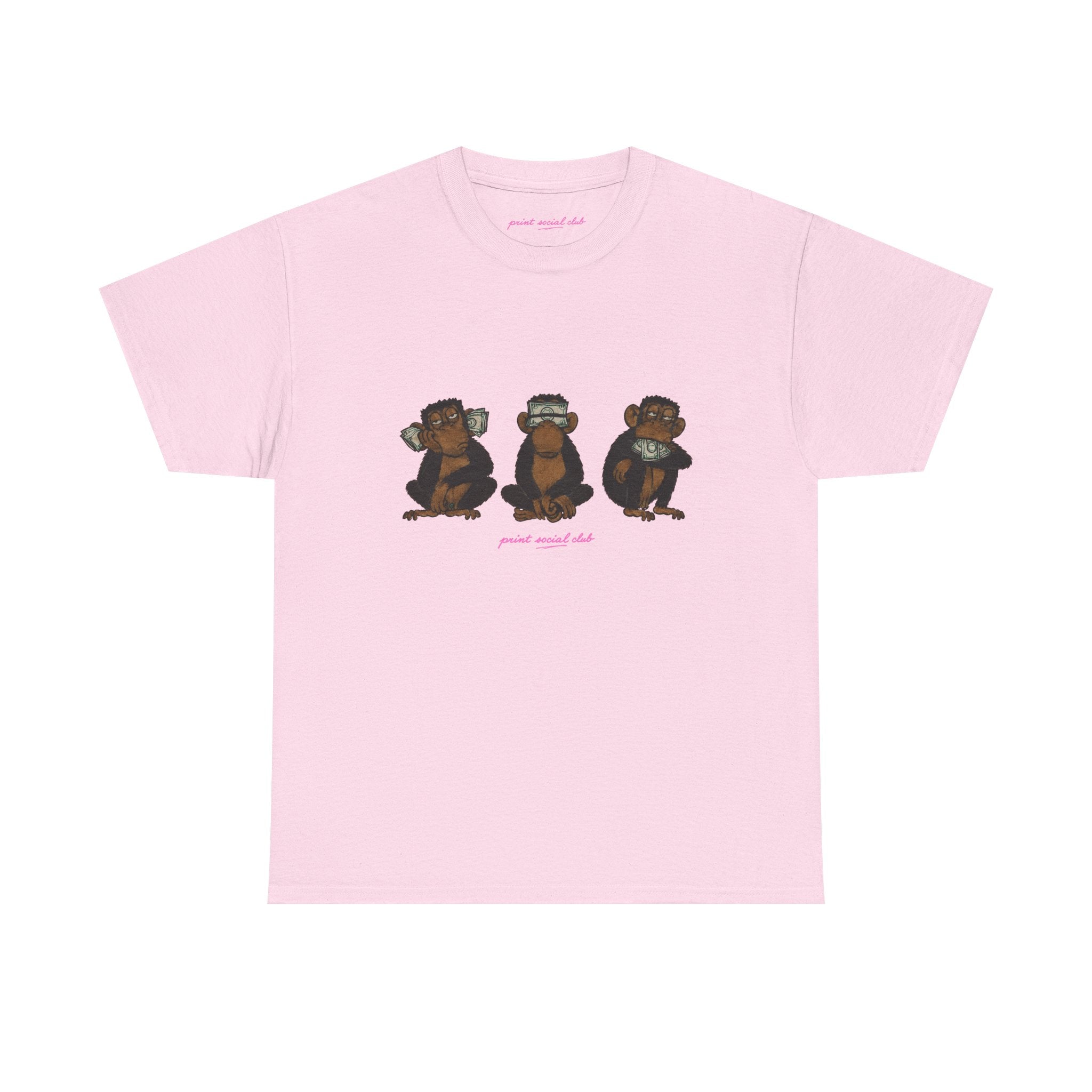 Wise Monkeys Classic Tee in Light Pink, front