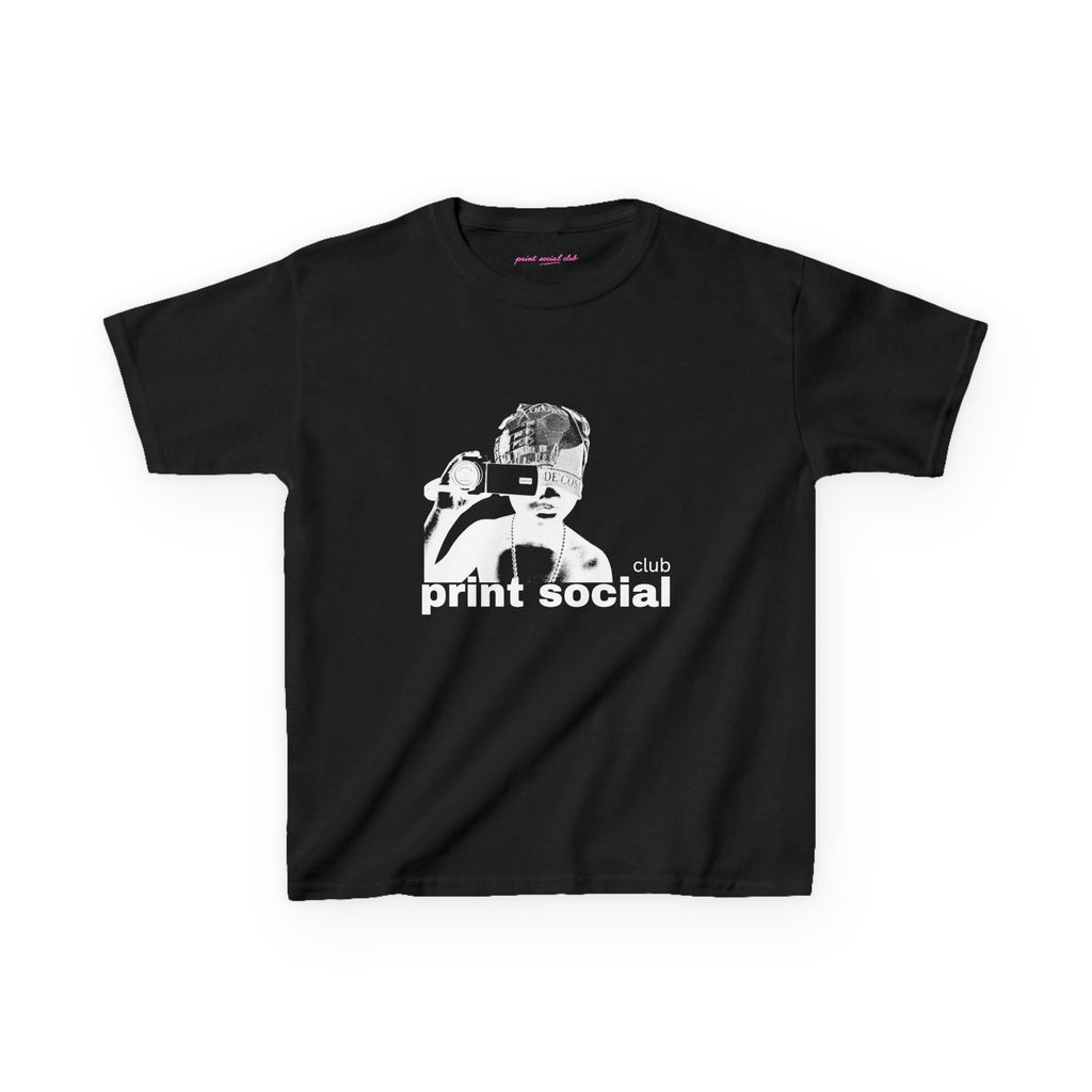 Camera Kid Baby Tee in Black, front