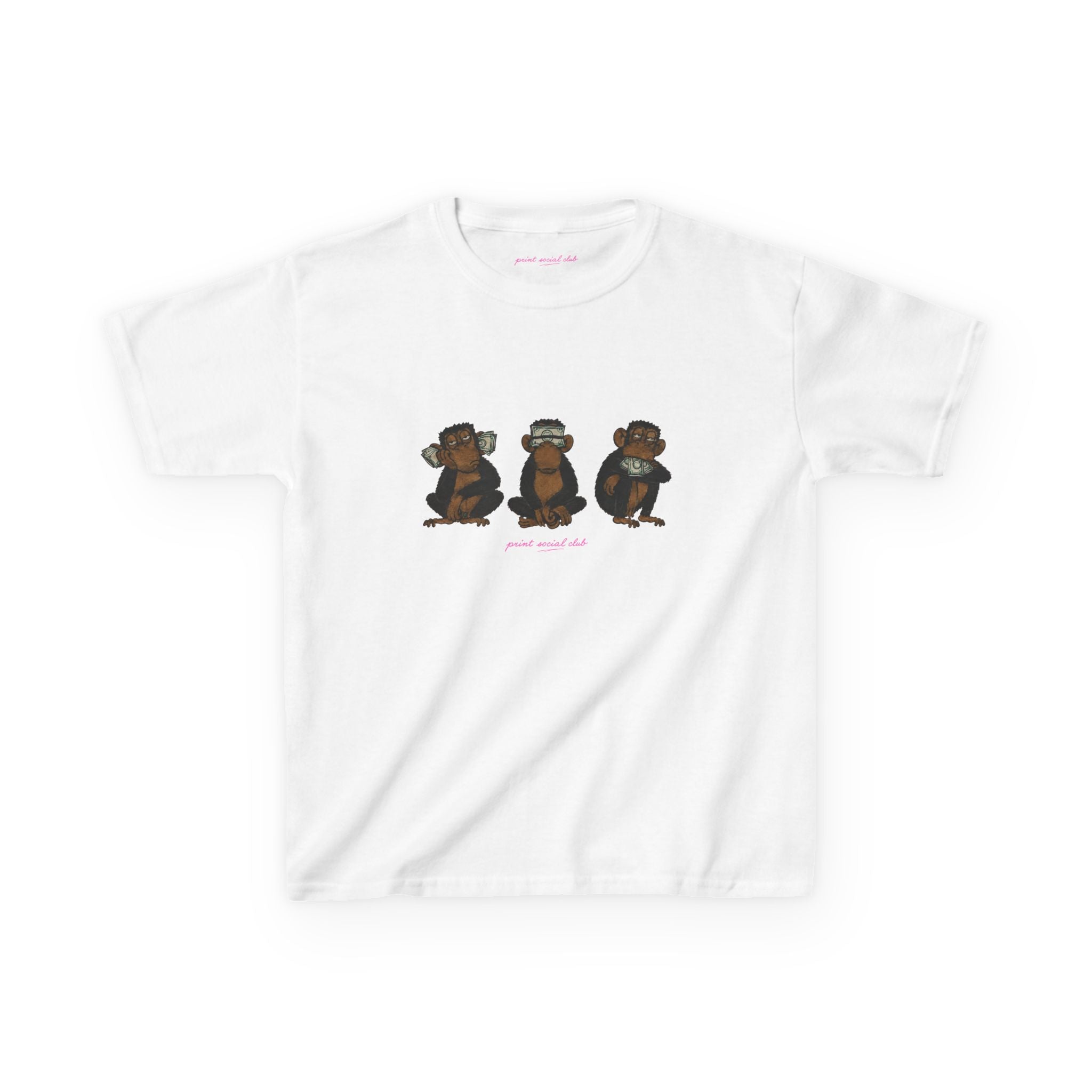 Wise Monkeys Baby Tee in White, front