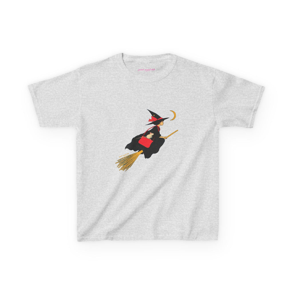 Flying Witch Baby Tee in Ash, front