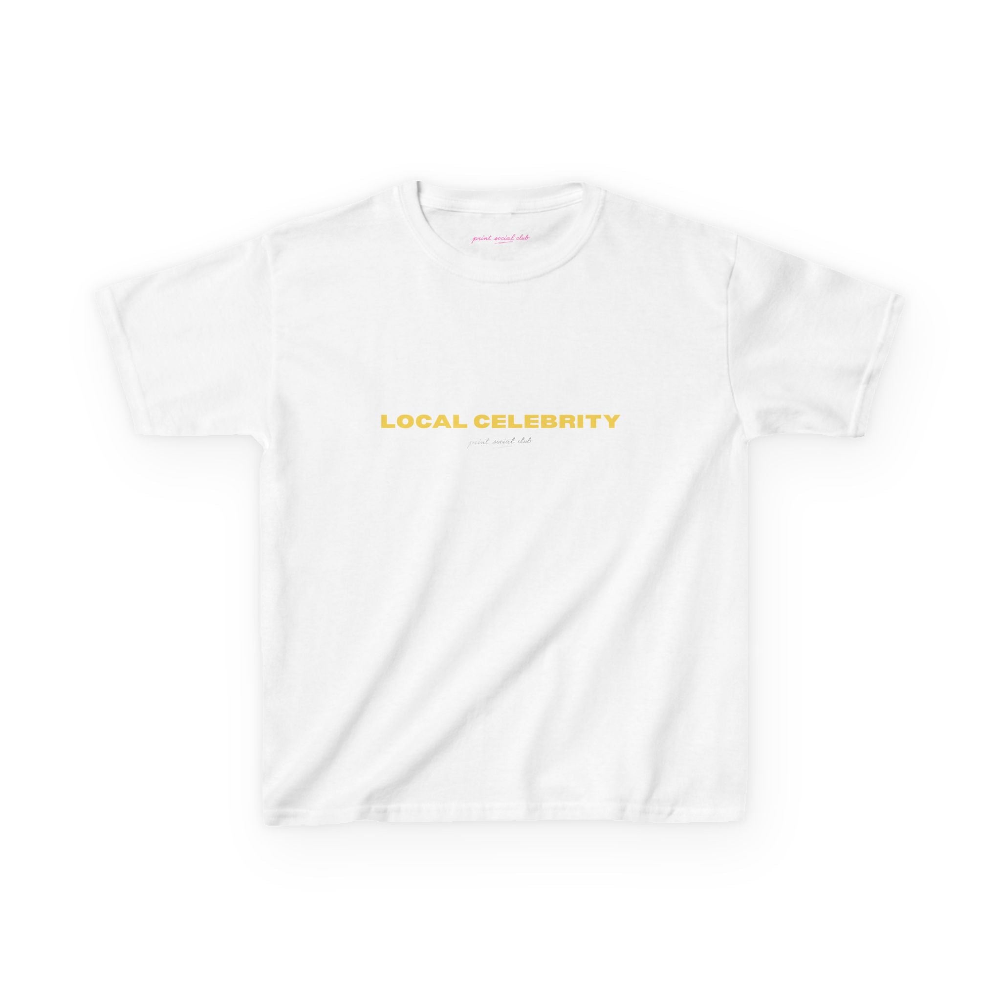 Local Celebrity Baby Tee in White, front