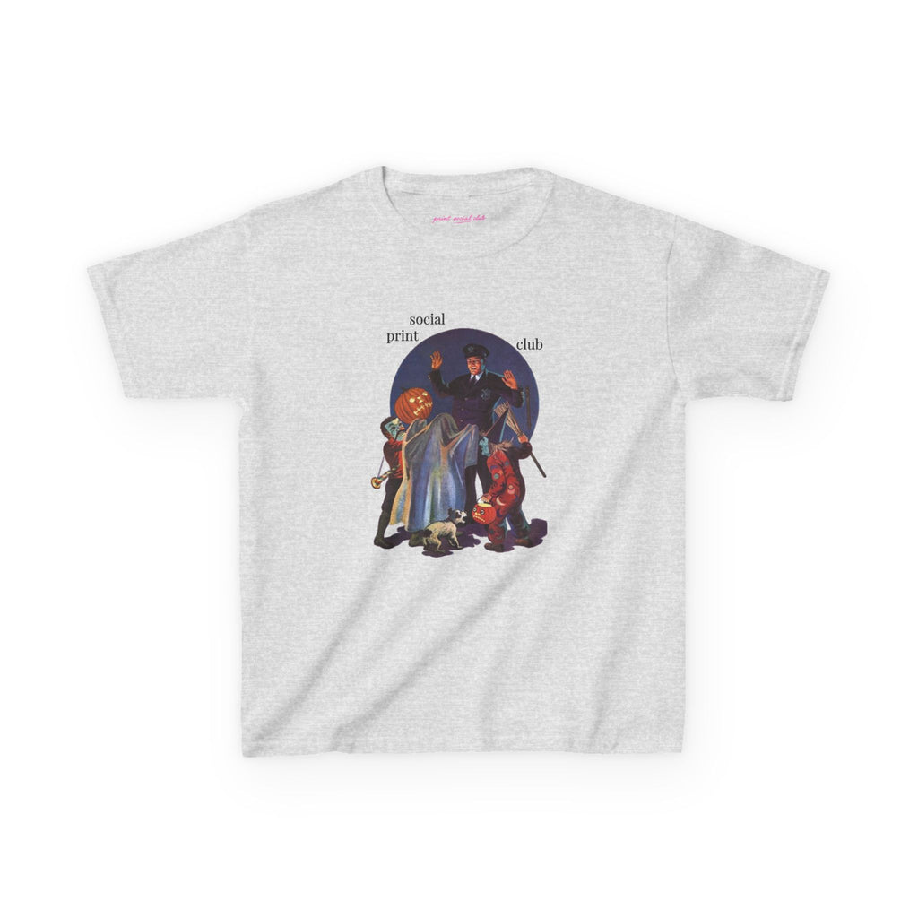 Trick Or Treaters Baby Tee in Ash, front
