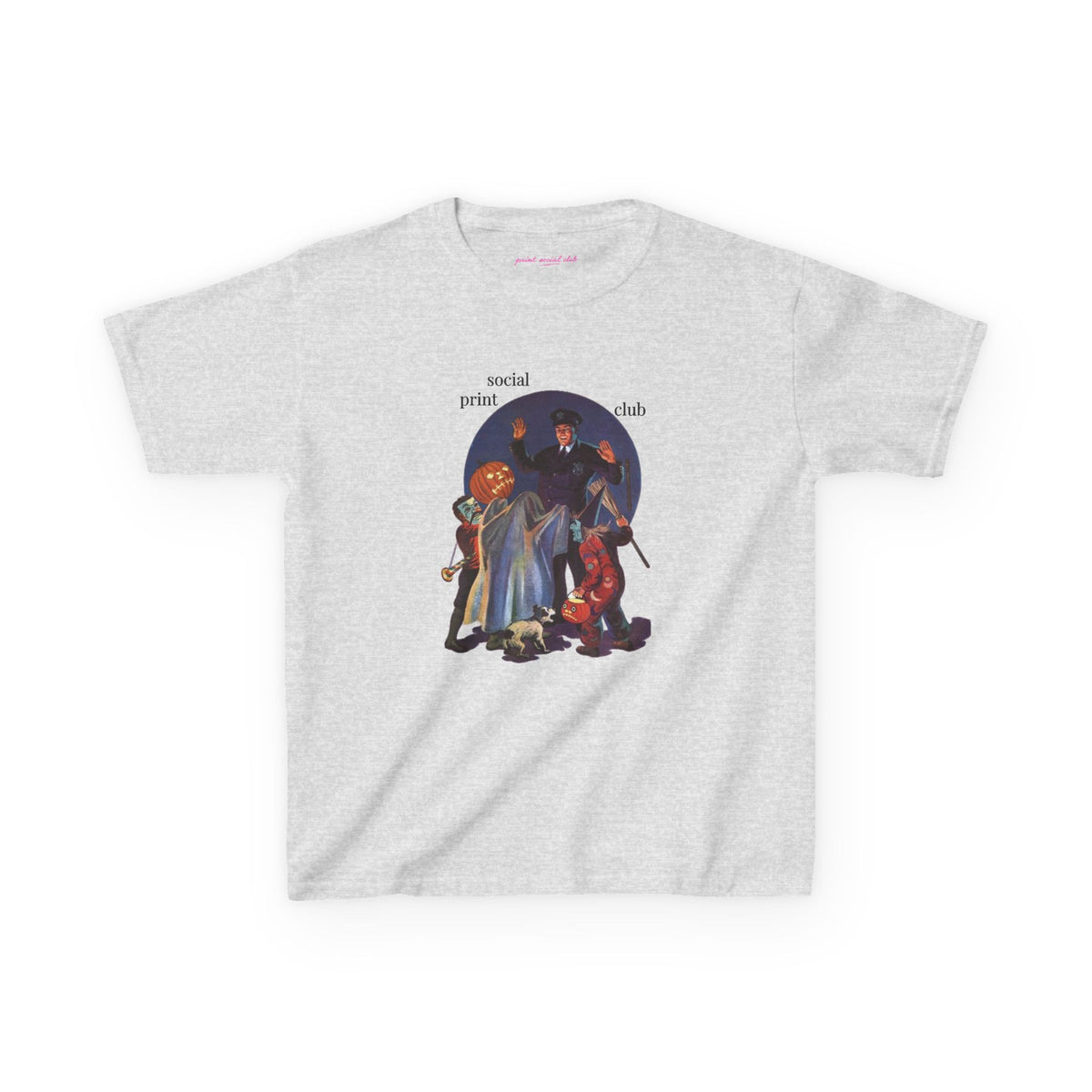 Trick Or Treaters Baby Tee in Ash, front