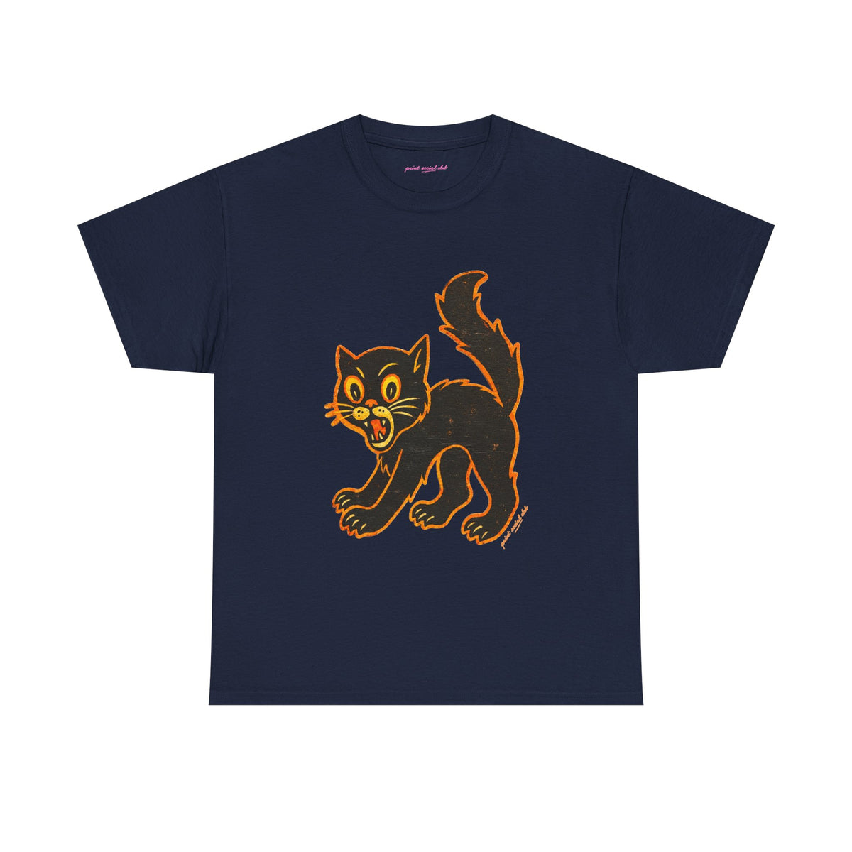 Black Cat Classic Tee in Navy, front
