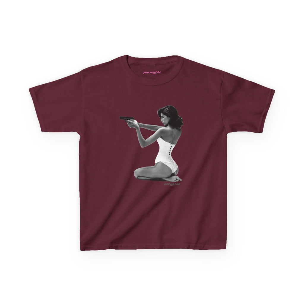 Hands-Up Baby Tee in Maroon, front