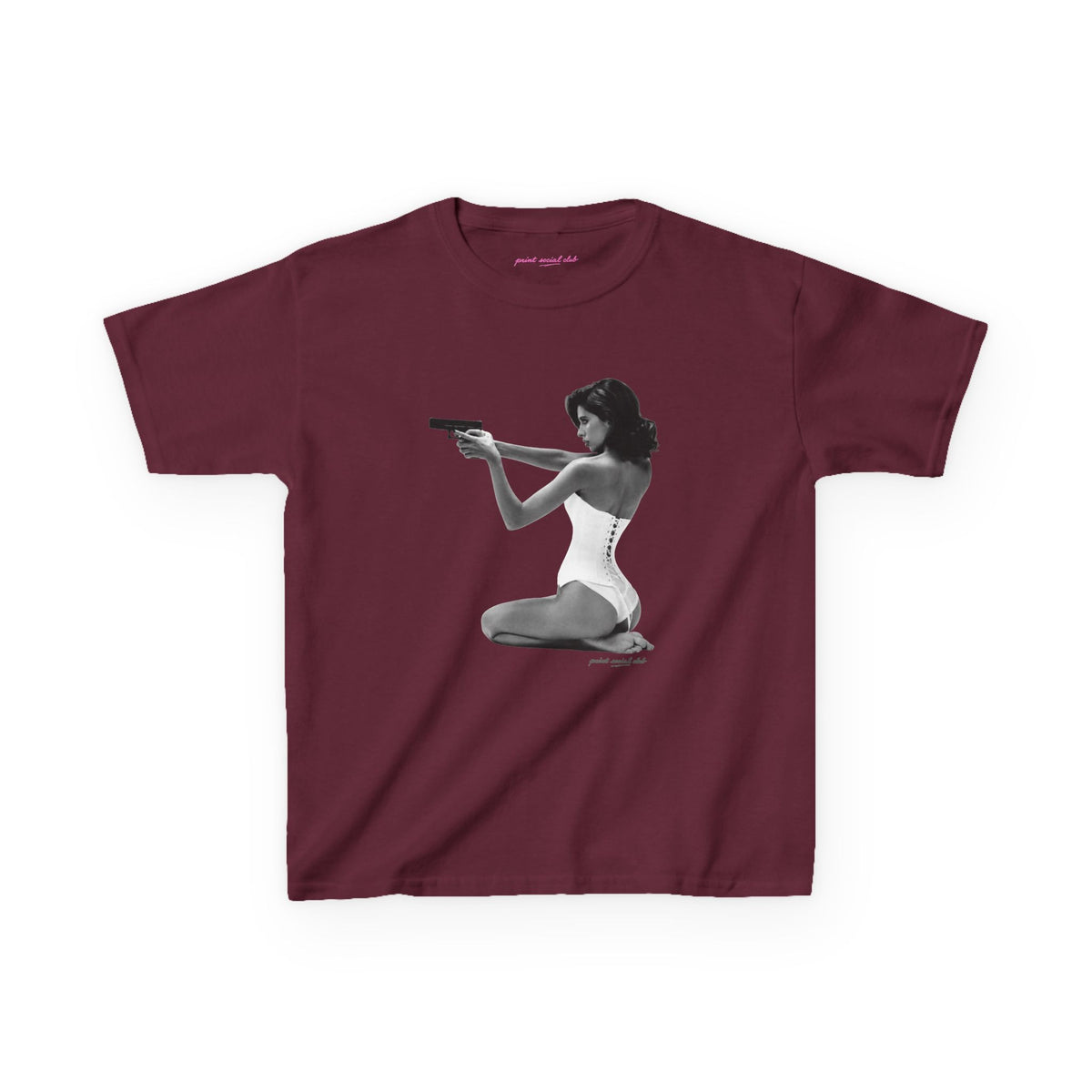 Hands-Up Baby Tee in Maroon, front