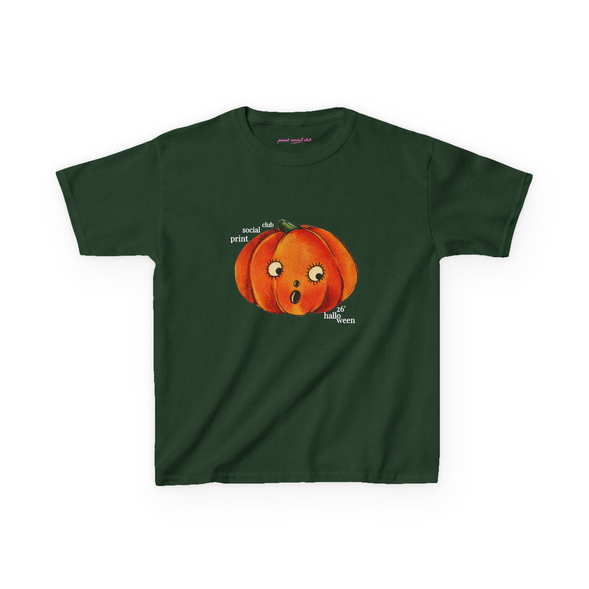 Halloween 26 Baby Tee in Forest Green, front