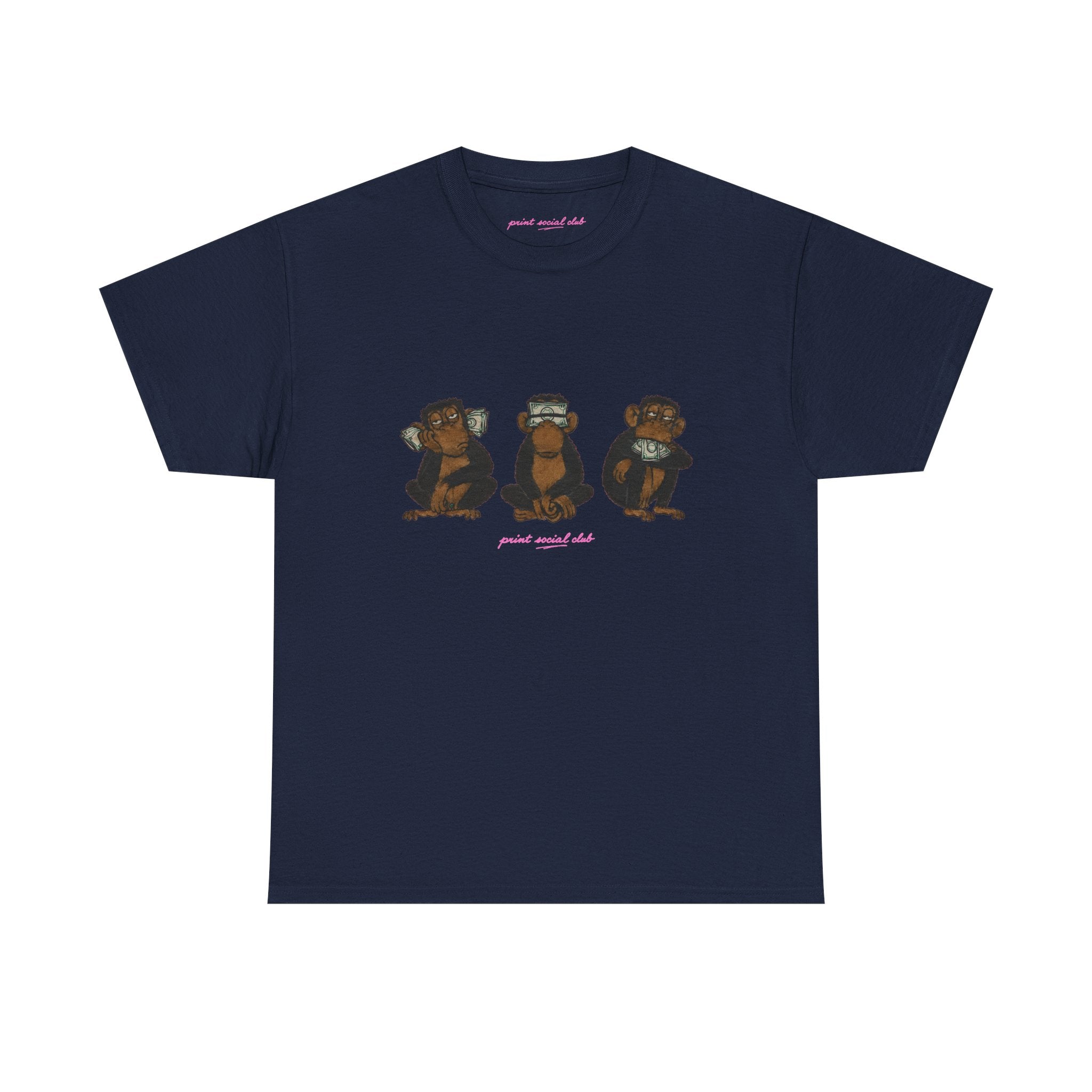Wise Monkeys Classic Tee in Navy, front