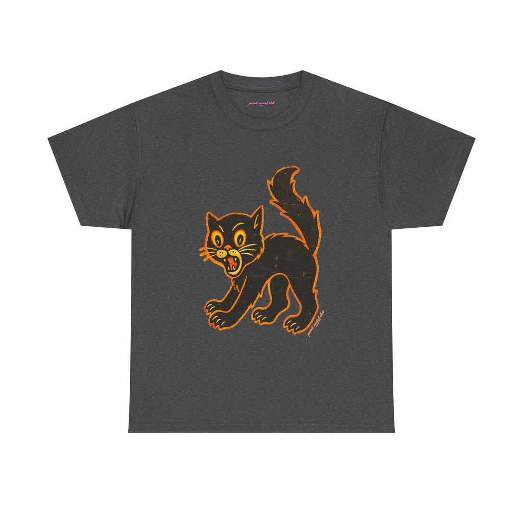 Black Cat Classic Tee in Dark Heather, front
