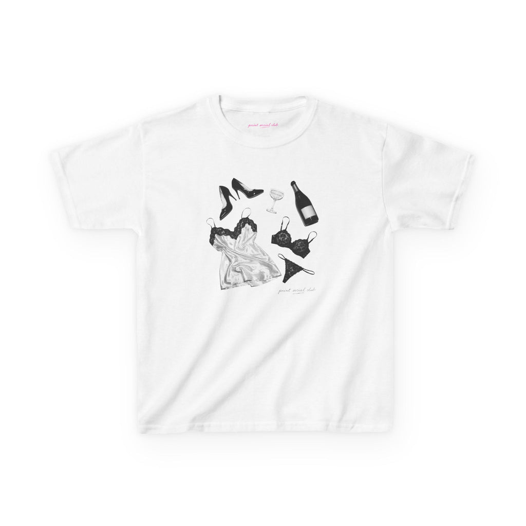 Too Much Champagne Baby Tee, front