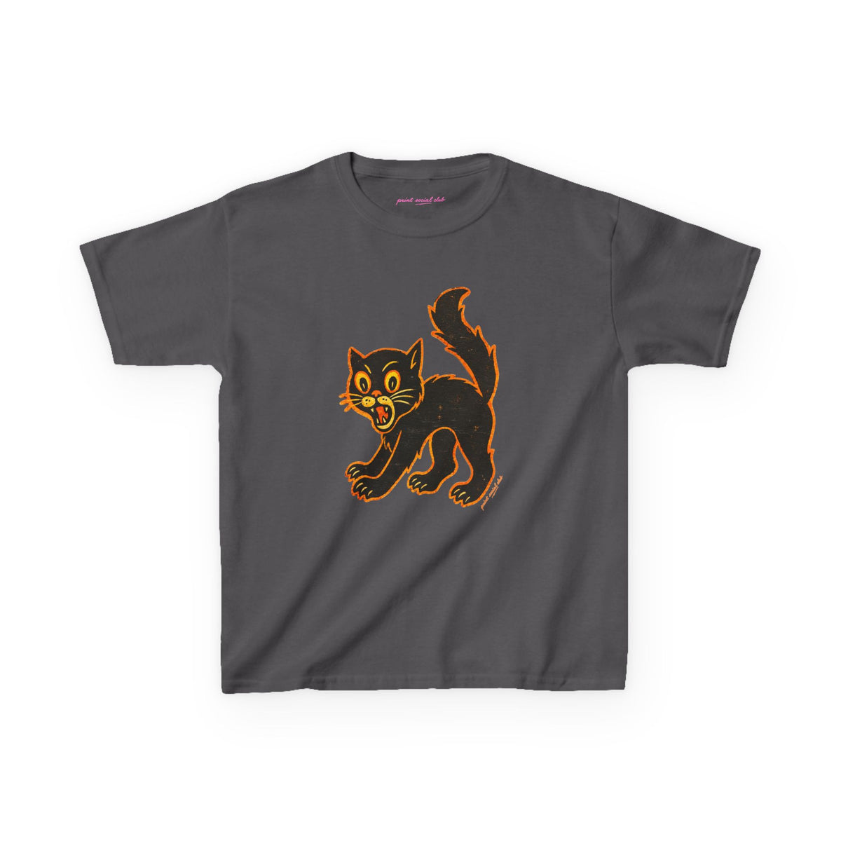 Black Cat Baby Tee in Charcoal, front