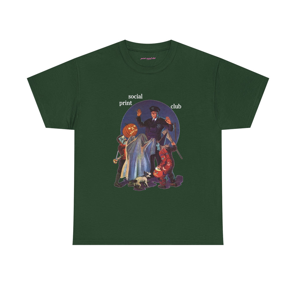 Trick Or Treaters Classic Tee in Forest Green, front