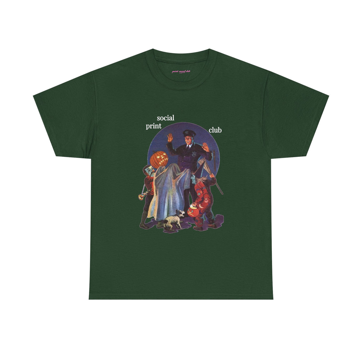 Trick Or Treaters Classic Tee in Forest Green, front