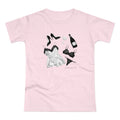 Too Much Champagne print on orchid pink women's fitted tee, front view