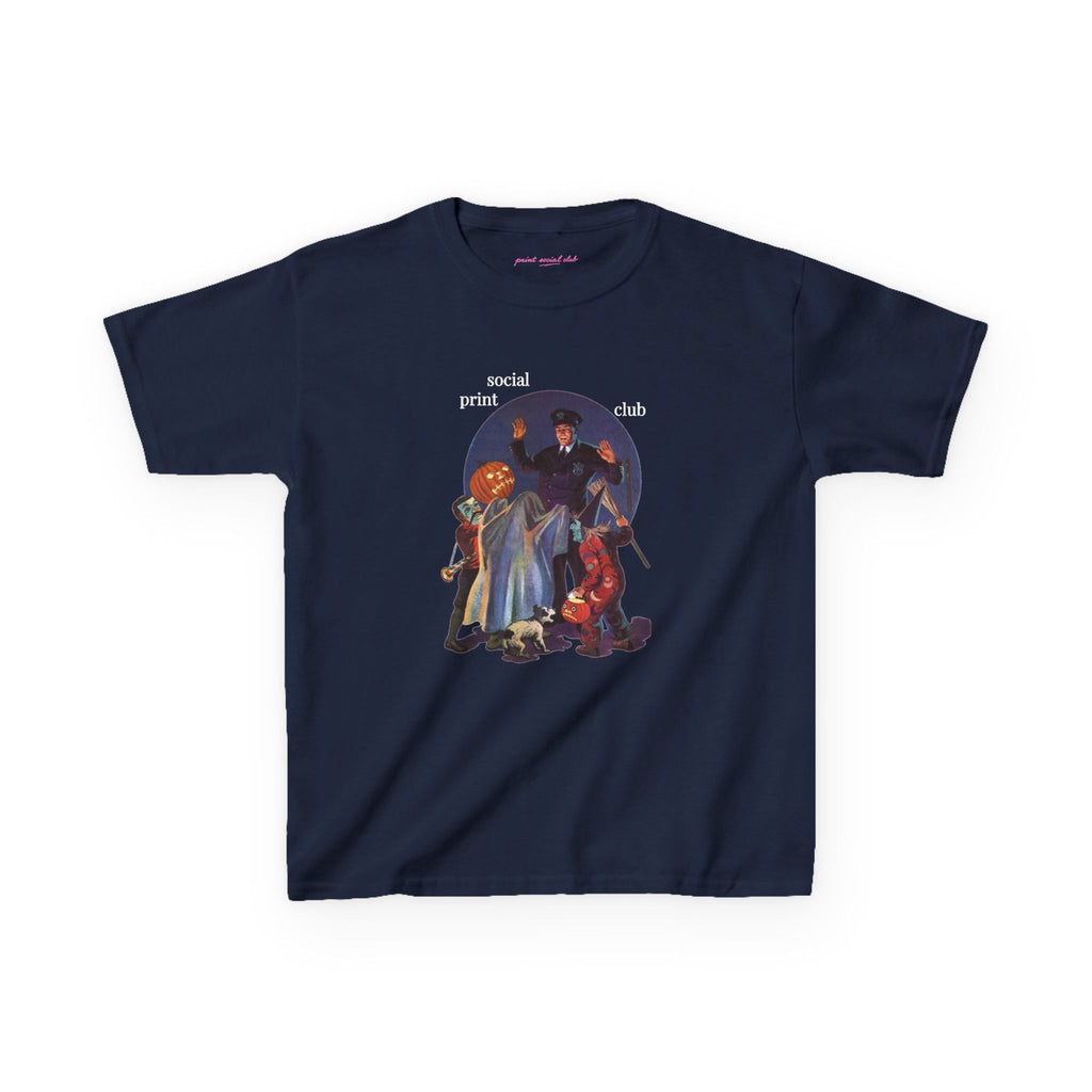 Trick Or Treaters Baby Tee in Navy, front