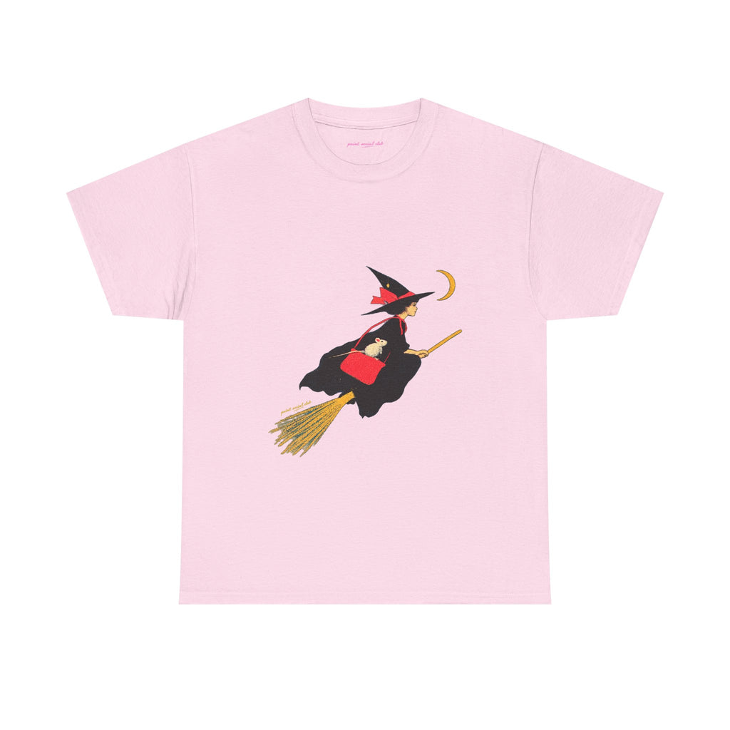 Flying Witch Classic Tee in Light Pink, front