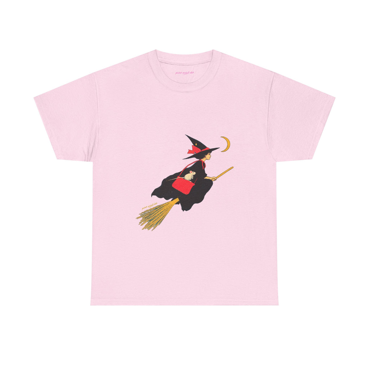 Flying Witch Classic Tee in Light Pink, front