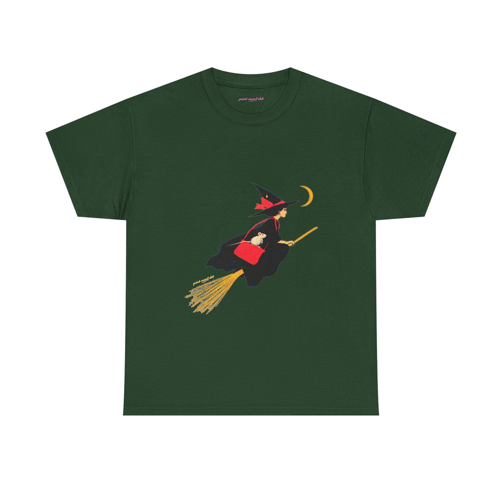 Flying Witch Classic Tee in Forest Green, front