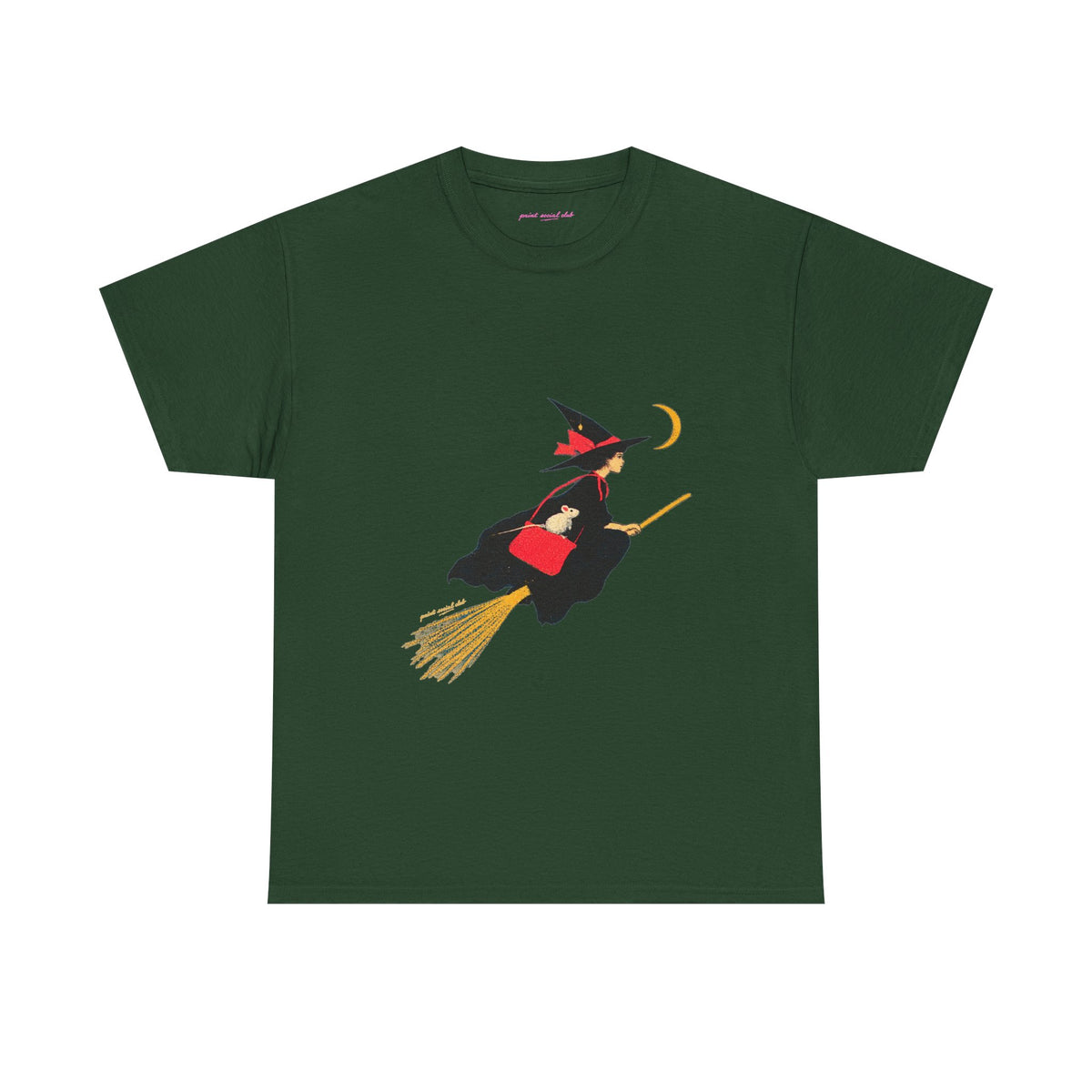 Flying Witch Classic Tee in Forest Green, front