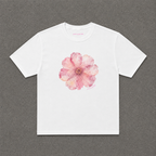He Sent Flowers Baby Tee in white with a pink watercolour flower print