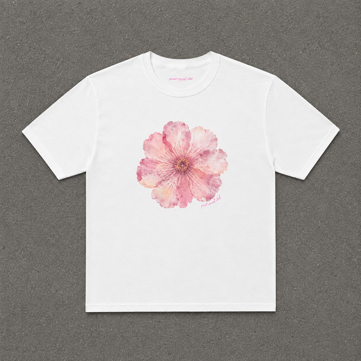 He Sent Flowers Baby Tee in white with a pink watercolour flower print