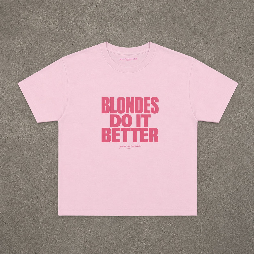 Blondes Do It Better Baby Tee in Light Pink, flat lay