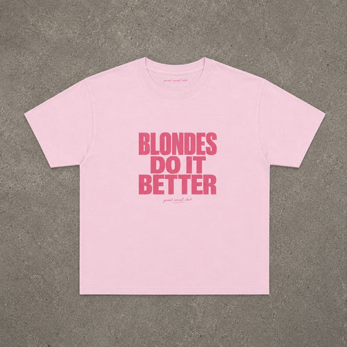Blondes Do It Better Baby Tee in Light Pink, flat lay
