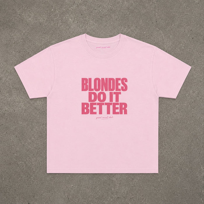 Blondes Do It Better Baby Tee in Light Pink, flat lay