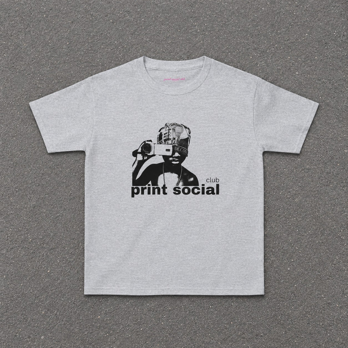 Camera Kid Baby Tee in Ash, flat lay
