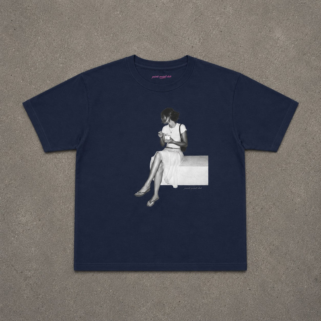 Gelato Hour Baby Tee in Navy, flat lay